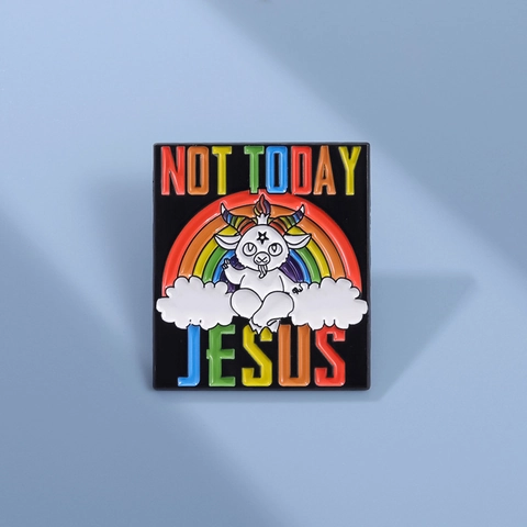 Épinglette en Émail Cartoon Baphomet Not Today Jesus Chèvre Arcobaleno Alliage Broche Style Punk Badge Satirique