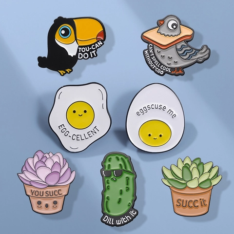 Broche en Émail de Dessin Animé Amusant Alliage Jeux de Mots Animaux Nourriture Plante Pour Sac à Dos Vêtements Décoration Accessoires Unisexe