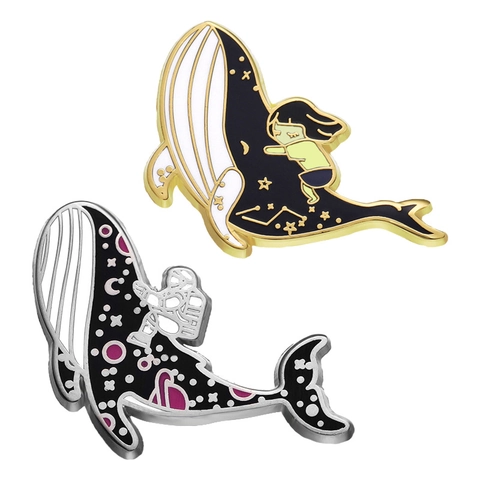 Cartoon Whale Enamel Brooch Pin Dreamy Starry Sky Sleeping Girl Astronaut Alloy Badge Jewelry Accessory For Backpack Clothes