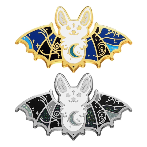 Spilla in Lega Smaltata a Forma di Pipistrello Con Motivo Luna Stella Punk Gothic Cartone Animato Gioielli per Halloween