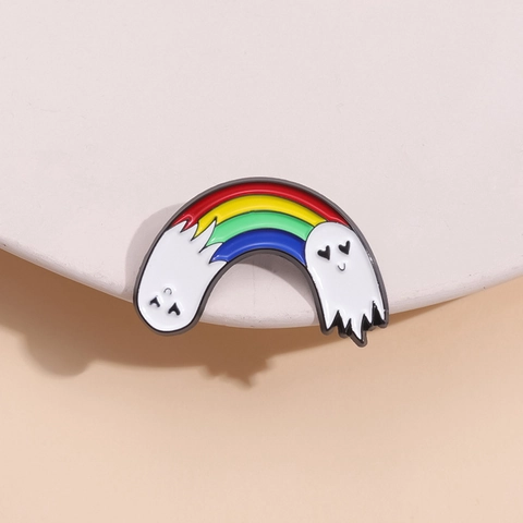 Simpatica Spilla in Smalto Arcobaleno Fantasma in Lega di Zinco Distintivo Cartoon Occhi a Cuore per Halloween Abbigliamento Borse Gioielli