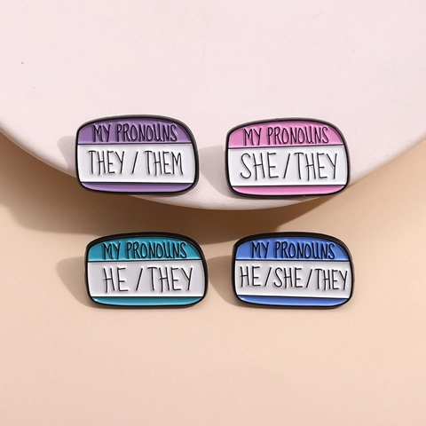 My Pronouns Enamel Pin Zinc Alloy Name Tag Brooch She They He Identifying Badge Lapel Pin Jewelry Gift For Men Women