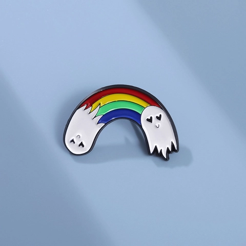 Kreative Cartoon Regenbogen Geist Emaille Pin Süße Legierung Brosche Abzeichen Für Rucksack Kleidung Halloween Geschenk Schmuck