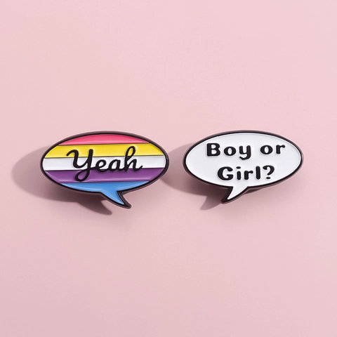 Simpatica Spilla in Smalto di Lega a Forma di Fumetto Yeah Boy or Girl con Scritte Spilla per Vestiti Decorazione Zaino Gioielli di Moda Regalo