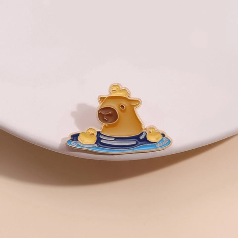 Cute Capybara Bathing With Ducks Alloy Enamel Brooch Pin For Women Men Cartoon Animal Lapel Badge Decorative Jewelry Gift