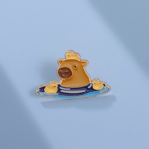 Cute Cartoon Capybara Bathing Enamel Pin Alloy Animal Brooch With Yellow Ducks For Backpack Hat Clothes Decor Jewelry Accessory