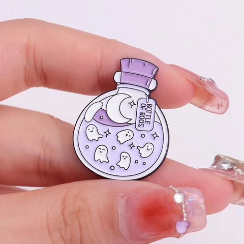 Pin de Esmalte de Dibujos Animados Broche Insignia Gato Pesca Fantasma Botella de Deseos Espacio Universo Aleación Decoración Mochila