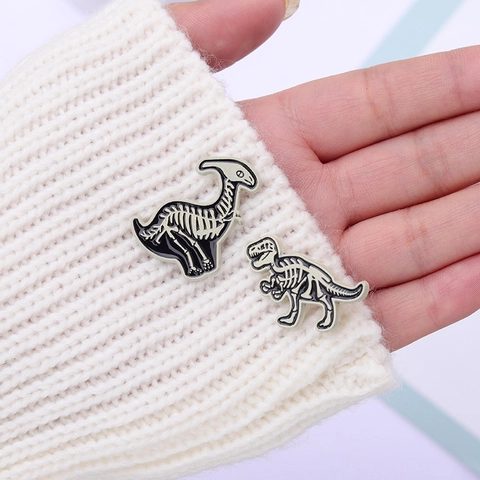 Broches de Esmalte de Esqueleto de Dinosaurio Punk de Aleación de Zinc Insignias de Fósiles Joyería para Mochila Ropa Sombrero