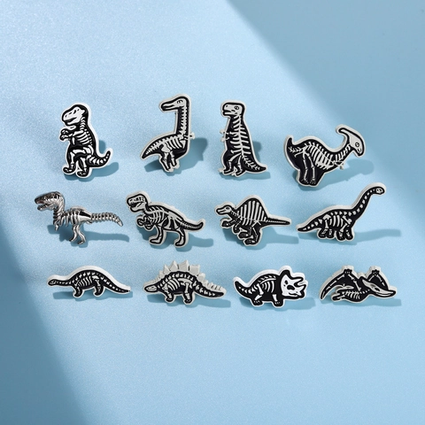 Broches de Esmalte de Esqueleto de Dinosaurio Punk de Aleación de Zinc Insignias de Fósiles Joyería para Mochila Ropa Sombrero