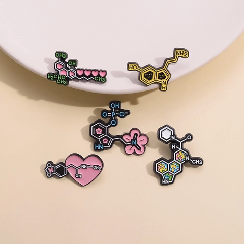 Broche de Esmalte con Estructura de Molécula Química Creativa Aleación de Zinc Ciencia ADN Cadena de Genes Insignia Joyas de Moda