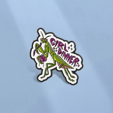 Divertido Pin de Esmalte Mantis Girl Dinner Aleación de Zinc Broche de Animal Insignia Para Ropa Bolsa Mochila Accesorios Unisex