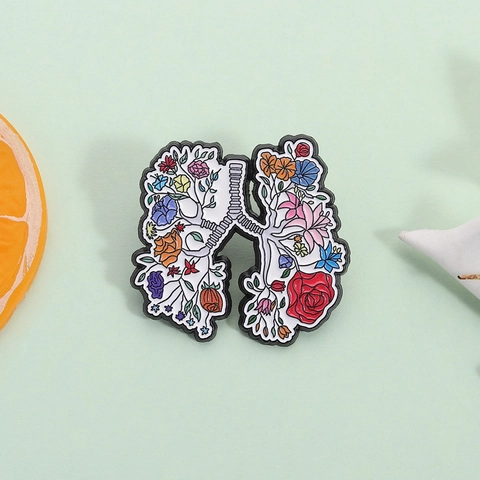 Creatieve Florale Long Emaille Pin Legering Anatomisch Orgaan Broche Bloem Kunst Badge Voor Rugzak Kleding Accessoires Sieraden Cadeau