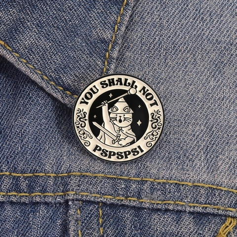 Grappige Tovenaar Kat Emaille Pin You Shall Not Pspspsps Ronde Legering Brosche Cartoon Kat Tovenaar Badge Rugzak Decoratie