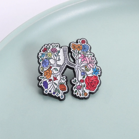 Artistieke Florale Long Anatomische Brosche Kleurrijke Bloem Menselijk Orgaan Emaille Pin Zinklegering Badge Sieraden Cadeau Voor Arts Verpleegkundige