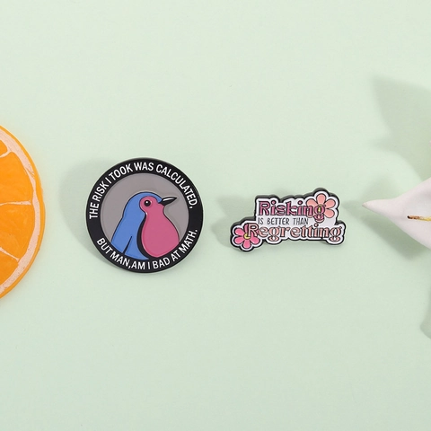 Funny English Quote Enamel Brooches For Women Men Alloy Cartoon Bird Floral Badge Lapel Pins Clothes Bag Jewelry Decoration Gift