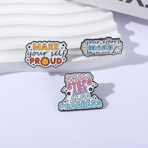 Motivierende Englische Zitat Emaille Pin Brosche Zinklegierung Cartoon Progress Badge Für Rucksack Kleidung Dekoration Unisex Geschenk