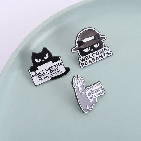 Divertido Pin de Esmalte de Gato Negro Broche de Eslogan de Aleación Insignia de Dibujos Animados Pin de Solapa con Cita de Gato Humorístico Decoración Para Mochilas Chaquetas Regalo