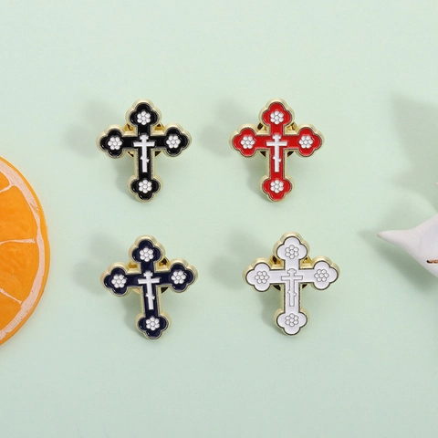 Spilla a Forma di Croce Ortodossa in Lega Vintage con Design Floreale Distintivo Religioso Cristiano per Vestiti Borse