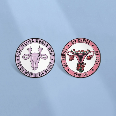 Feminist Enamel Pin Round Uterus Floral Brooch My Choice My Power Slogan Badge For Women Clothes Bag Accessories Jewelry Gift