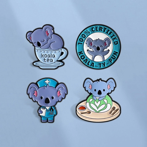 Cute Cartoon Koala Enamel Brooch Pin Set Zinc Alloy Animal Badge For Clothing Backpack Decoration Koala Jewelry Gift