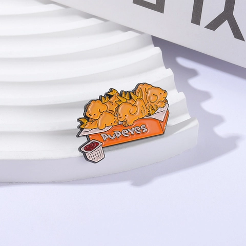 Schattige Grappige Puppy Gebakken Kip Box Emaille Pin Creatieve Voedsel Dier Metalen Badge Cartoon Brosche Voor Kleding Rugzak Decoratie