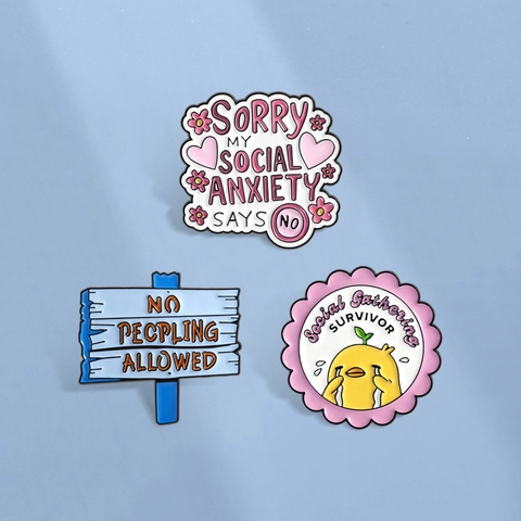 Lustige Emaille Pins Set Social Anxiety Slogan Ente Straßenschild Legierung Brosche Für Rucksäcke Kleidung Accessoires