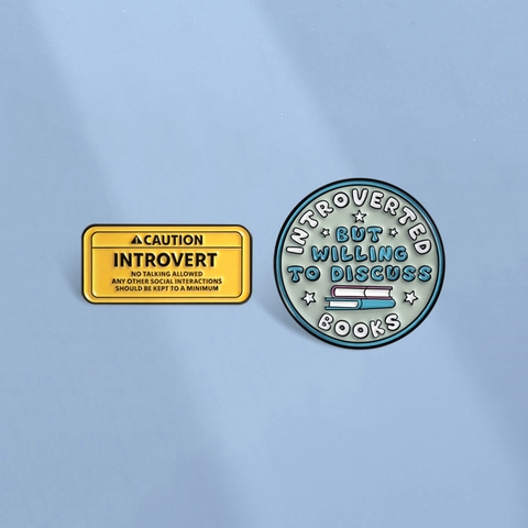 Humorous Introvert Slogan Enamel Pin Zinc Alloy Warning Sign And Book Theme Brooch For Backpack Clothing Accessory