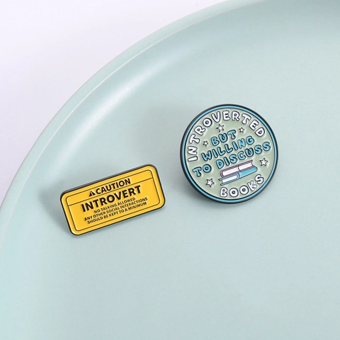 Humorous Introvert Slogan Enamel Pin Zinc Alloy Warning Sign And Book Theme Brooch For Backpack Clothing Accessory