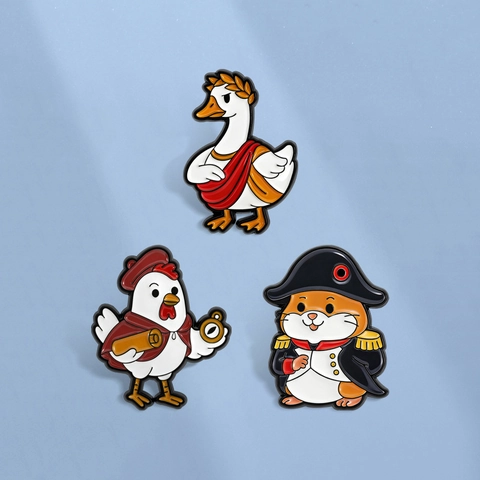 Funny Anthropomorphic Animal Enamel Brooch Pins Historical Figure Caesar Goose Napoleon Hamster Explorer Rooster Zinc Alloy Lapel Pins For Backpack Jewelry