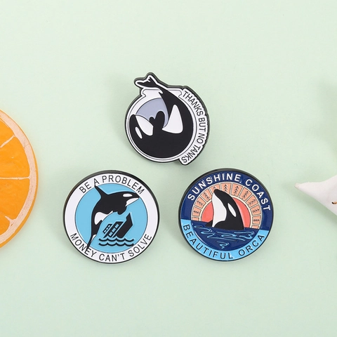 Broche de Pin de Esmalte de Animal Marino Orca Personalizado Insignia de Metal de Aleación para Mochila Accesory Joyería de Moda Regalo