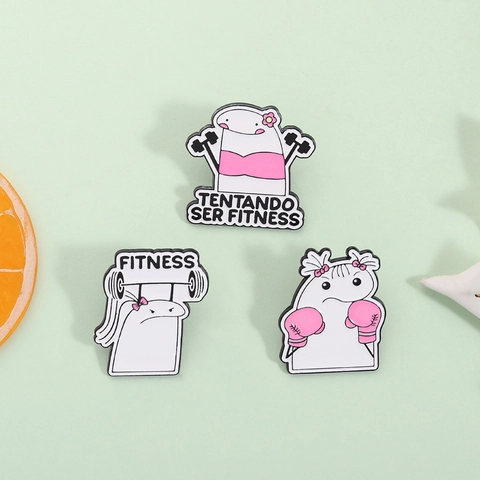 Cute Flork Cartoon Fitness Enamel Brooch Funny Dumbbell Boxing Weightlifting Alloy Badge For Backpack Clothes Decor