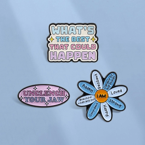 Legierung Emaille Pin Motivierende Zitate Positive Affirmationen Blumenform Reversnadel Für Rucksack Jacke Schmuck Zubehör