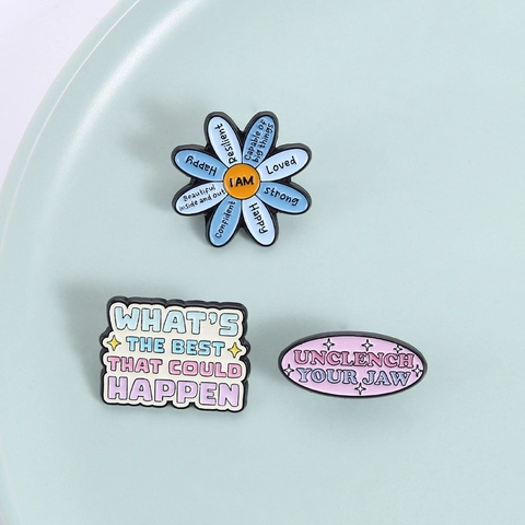 Legierung Emaille Pin Motivierende Zitate Positive Affirmationen Blumenform Reversnadel Für Rucksack Jacke Schmuck Zubehör