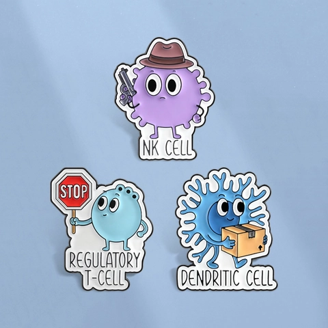 Medical Science Cartoon Immune Cell Enamel Pin NK Cell Regulatory T-Cell Dendritic Cell Brooch Zinc Alloy Badge Jewelry Gift