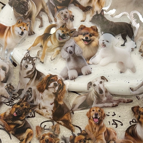 Cute Realistic Dog Stickers Waterproof PET Transparent Puppy Decals For DIY Scrapbook Laptop Journal Stationery Decoration