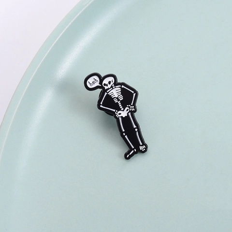 Grappige Skelet Legering Emaille Broche Met Heck Tekstballon Cartoon Dark Style Badge Voor Jas Rugzak Accessoires