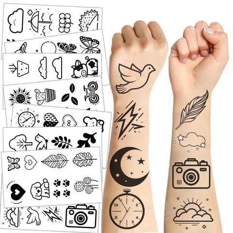 Minimalista Linea Nera Impermeabile Adesivi per Tatuaggi Temporanei Cartone Animato DIY Body Art Per Bambini Ragazzi Ragazze Festa