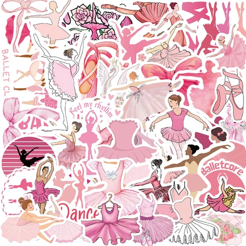 Pink Balletcore Stickers Pack Waterproof PVC Ballet Dancer Tutu Shoes Bow Swan Floral Decals For Luggage Laptop Journal DIY Stationery