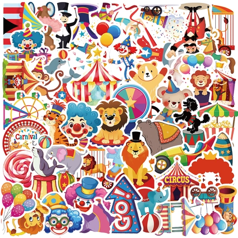 Adesivi Graffiti in PVC Impermeabile a Tema Circo di Carnevale per Laptop Chitarra Bagagli Decalcomanie Decorative DIY Bambini