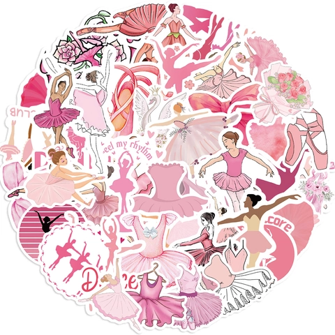 Pink Balletcore Stickers Pack Waterproof PVC Ballet Dancer Tutu Shoes Bow Swan Floral Decals For Luggage Laptop Journal DIY Stationery