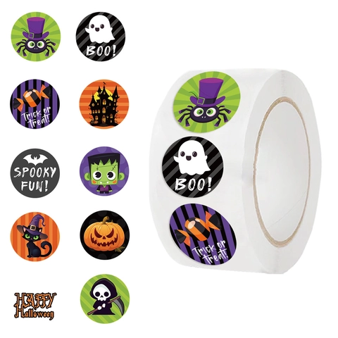 Halloween Cartoon Runde Aufkleber Rolle Kürbis Geist Spinne Muster Für DIY Umschlag Versiegelung Geschenk Deko Party Zubehör