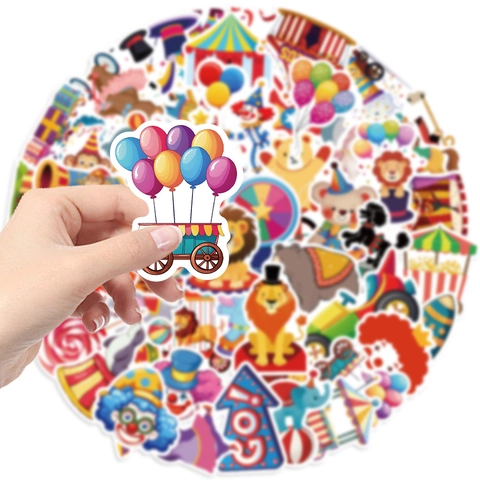 Adesivi Graffiti in PVC Impermeabile a Tema Circo di Carnevale per Laptop Chitarra Bagagli Decalcomanie Decorative DIY Bambini