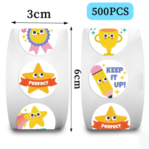 Cartoon Star Trophy Educational Encouragement Reward Stickers For Kids Teachers Classroom School Supplies DIY Envelope Seals Decorative Stationery Roll