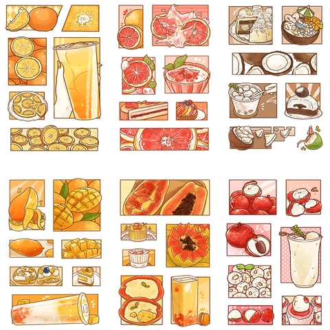 8 Sheets Cartoon Summer Fruit Dessert Collage Stickers Waterproof PVC DIY Scrapbooking Decoration Sticker Set For Journal Tablet