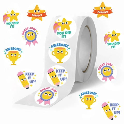Cartoon Star Trophy Educational Encouragement Reward Stickers For Kids Teachers Classroom School Supplies DIY Envelope Seals Decorative Stationery Roll