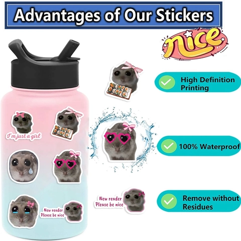 Autocollants Meme Hamster Triste Mignons Variété Décalcomanies en Vinyle Imperméables pour Ordinateur Portable Guitare Bagages Téléphone DIY Graffiti Décoratif Variété