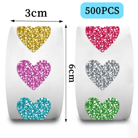 Glitter Heart Stickers Roll Multicolor Washi Paper Decorative Labels For DIY Scrapbooking Envelope Sealing School Rewards