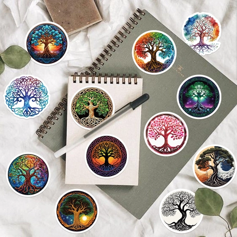 Levensboom Stickers Waterdicht PVC Artistieke Ronde Decals Voor Laptop Gitaar Bagage DIY Decoratieve Stickers Variatie