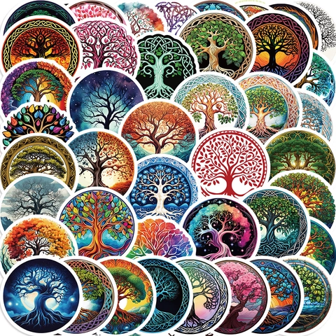 Levensboom Stickers Waterdicht PVC Artistieke Ronde Decals Voor Laptop Gitaar Bagage DIY Decoratieve Stickers Variatie
