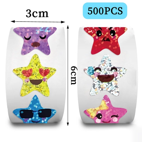 Holografische Stern Emoji Belohnungsaufkleber Glitzer Laser Herzauge Smiley Dekorative Etiketten Für Scrapbook Umschlag Siegel